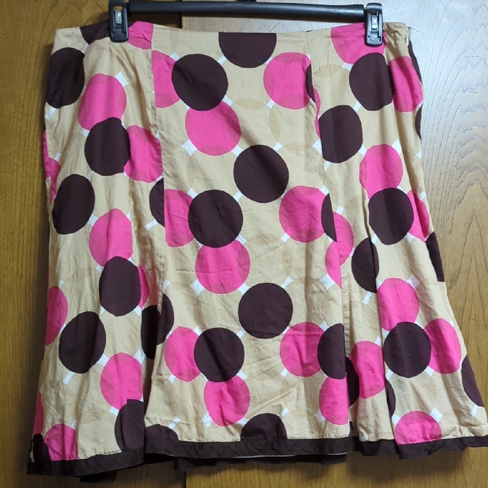 Cato A-Line Skirt with Pink and Brown Polka Dots